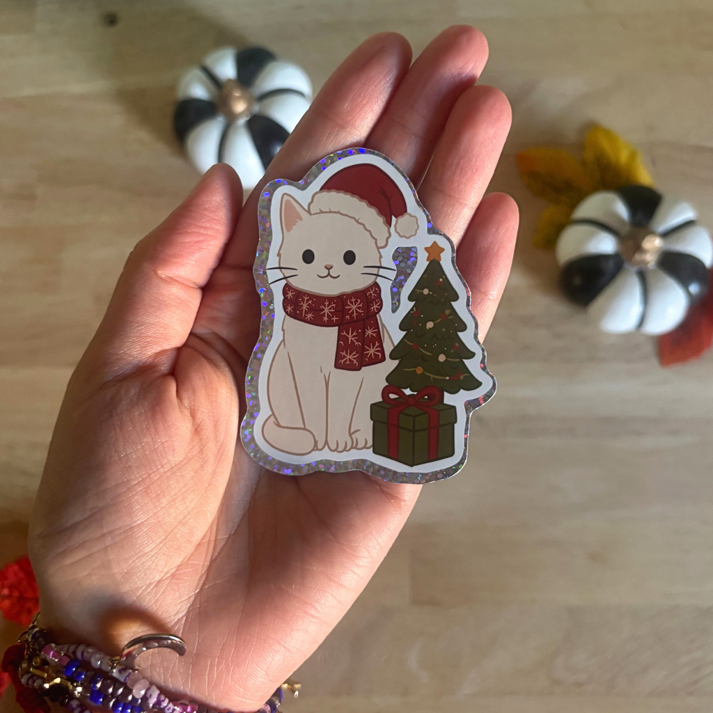 Sticker pailleté - Le chat de décembre