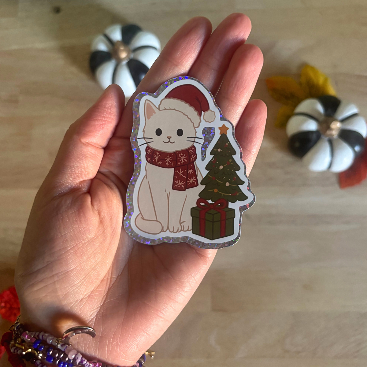 Sticker pailleté - Le chat de décembre