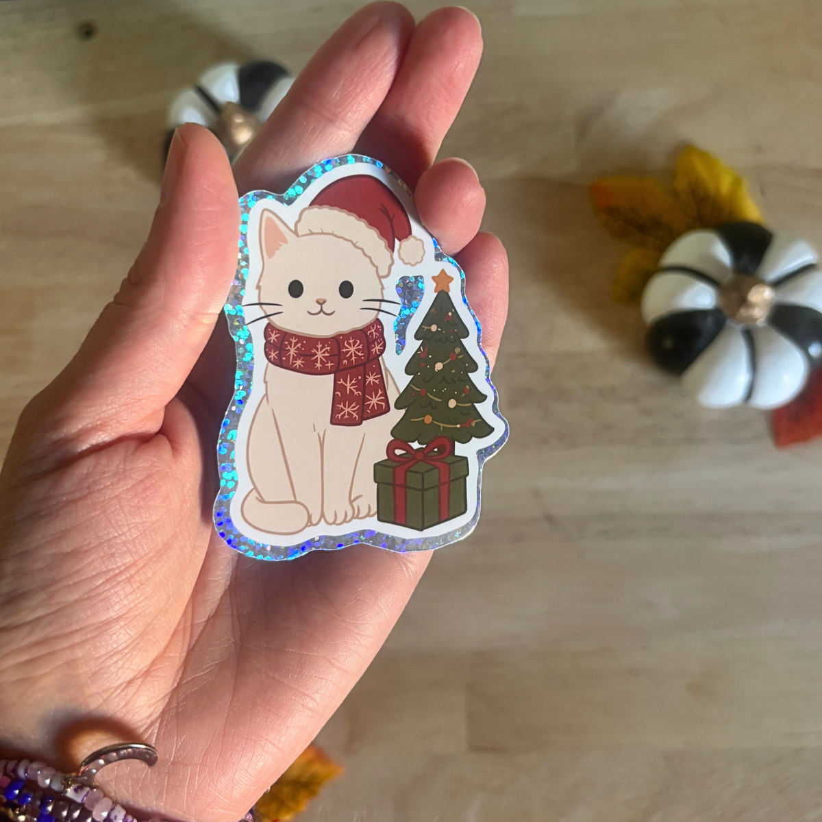 Sticker pailleté - Le chat de décembre