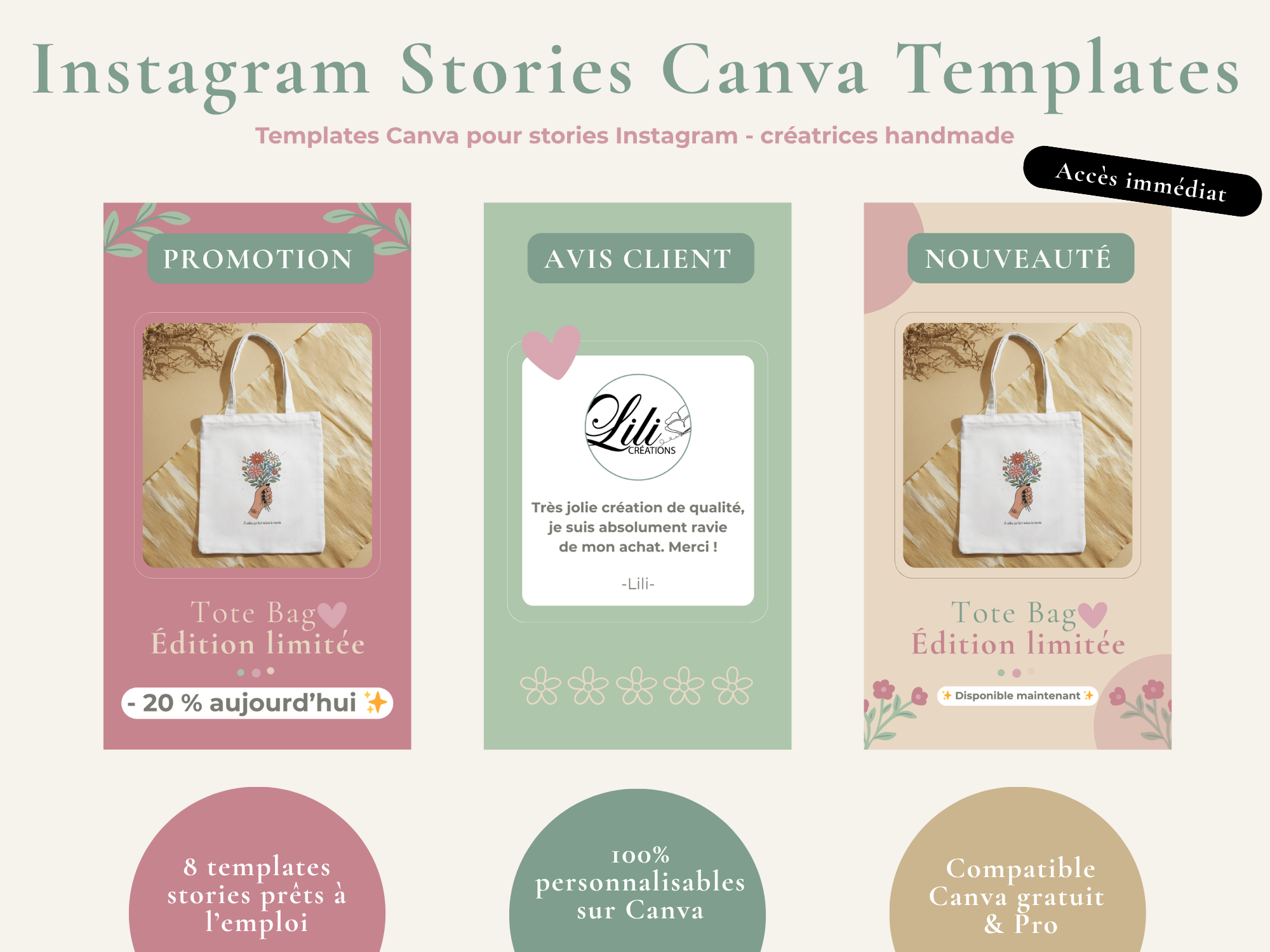 Instagram Stories Canva Templates - Kit Stories Instagram pour créatrices - 8 templates personnalisables - Canva éditable