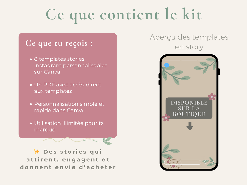 Instagram Stories Canva Templates - Kit Stories Instagram pour créatrices - 8 templates personnalisables - Canva éditable