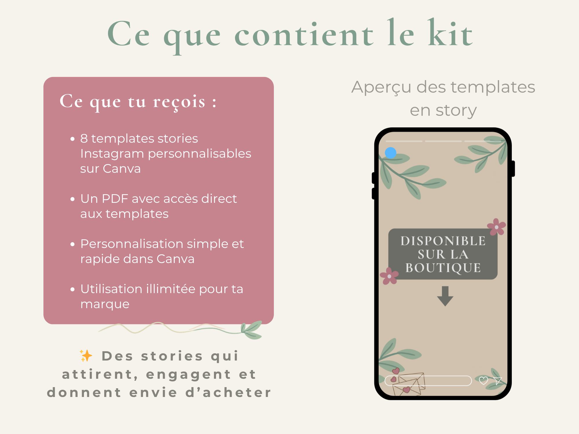 Instagram Stories Canva Templates - Kit Stories Instagram pour créatrices - 8 templates personnalisables - Canva éditable