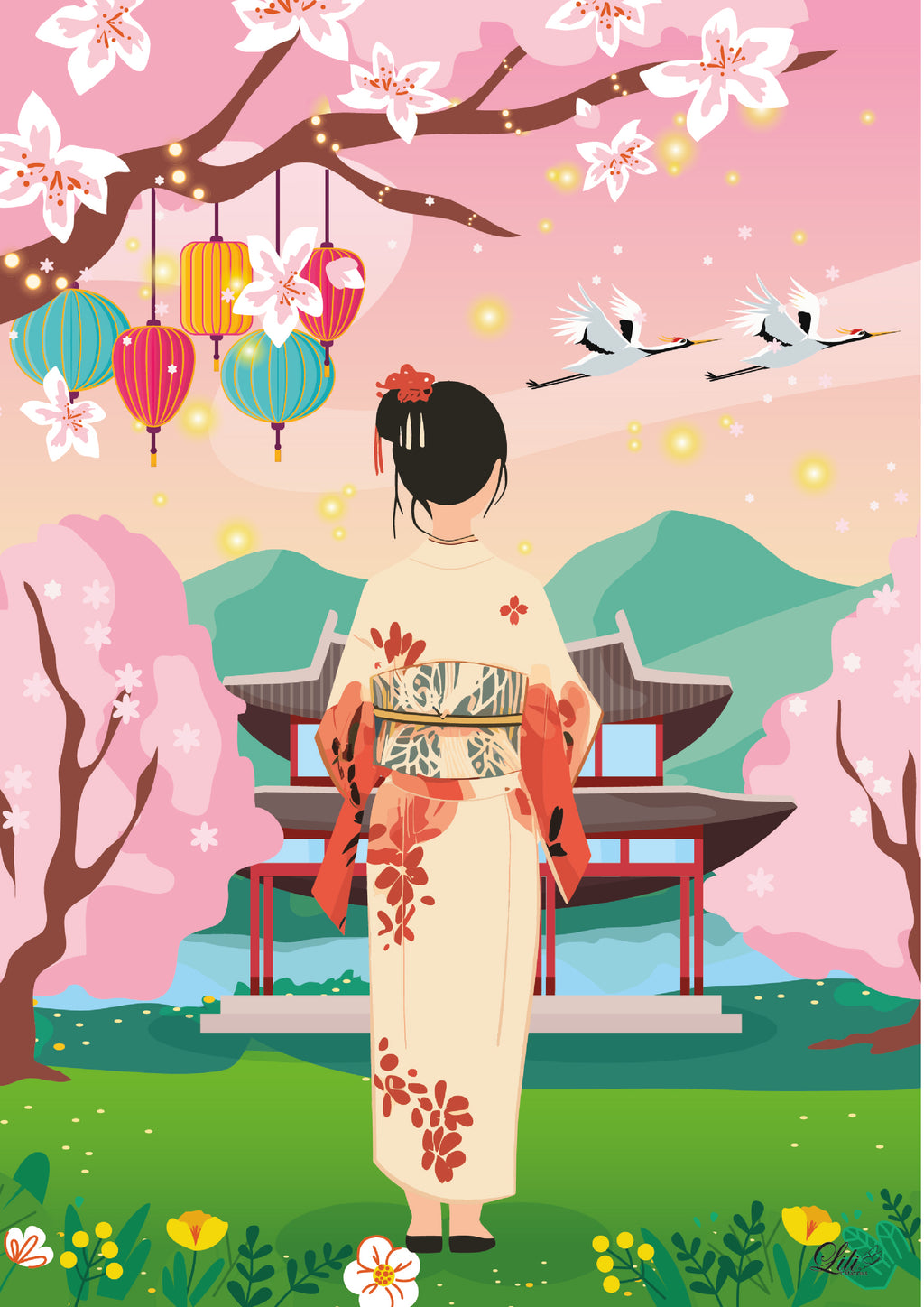Affiche Blossom Dream - Illustration printanière florale - Univers doux et coloré (A5 / A4)