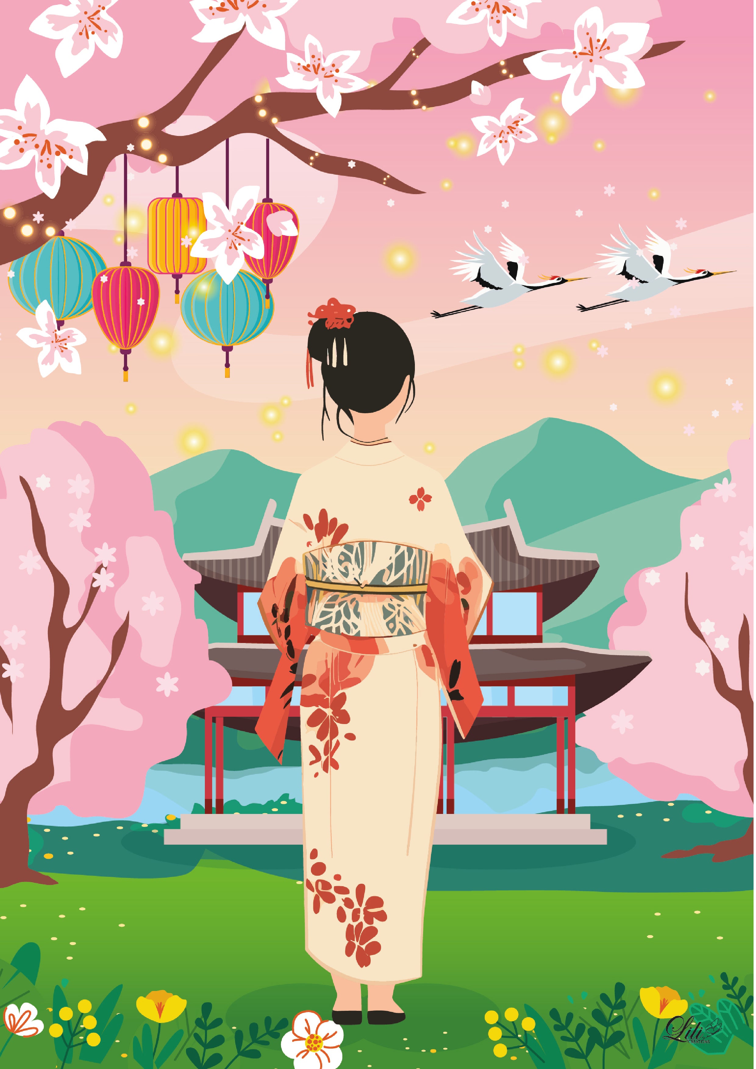 Affiche Blossom Dream - Illustration printanière florale - Univers doux et coloré (A5 / A4)