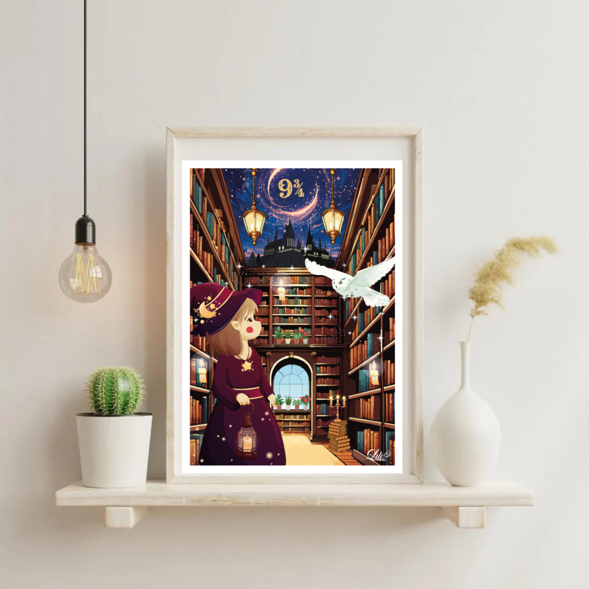 Affiche Éclats de magie entre les livres - Illustration féérique et cosy (A5 / A4)