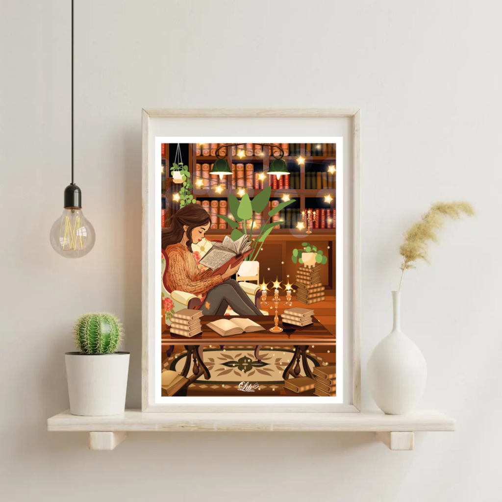Affiche Chaleur entre les pages - Illustration Cosy lecture (A5 / A4)