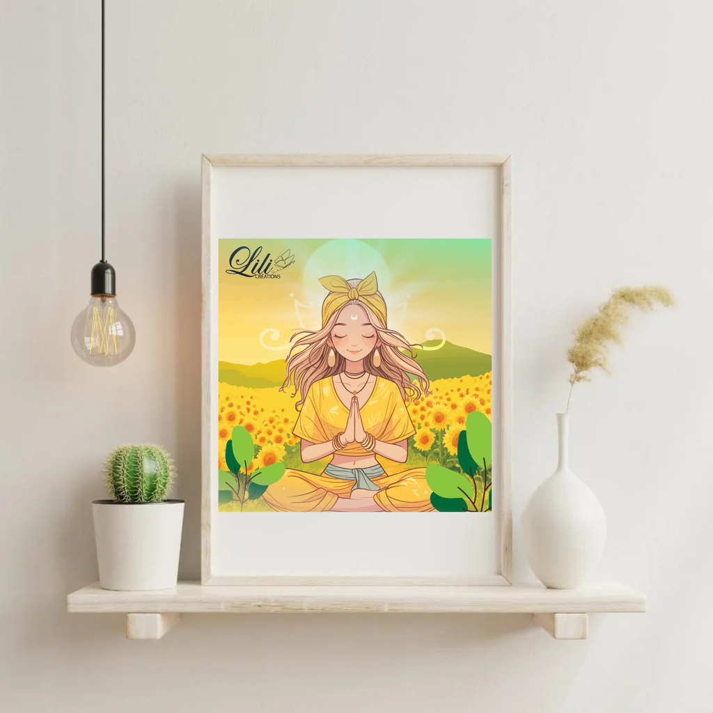 Affiche Éveil ensoleillé - Illustration bien-être et méditation (20x20 cm)