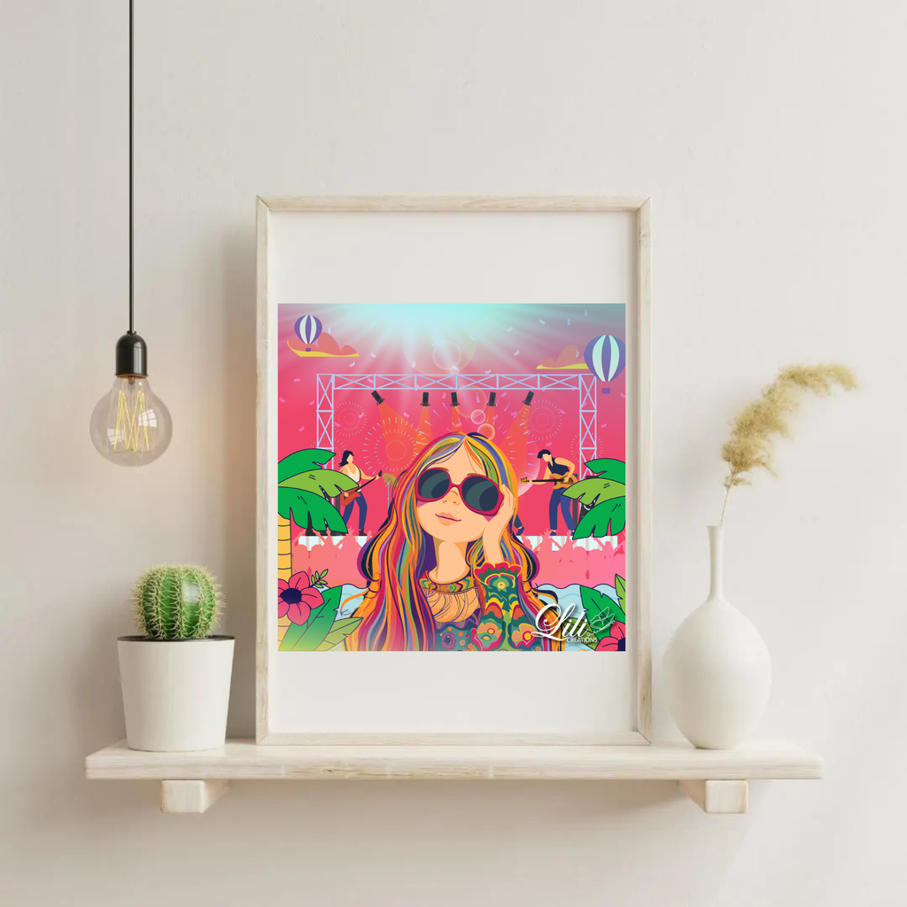 Affiche Festival d'été - Illustration psychédélique et musicale (20x20 cm)