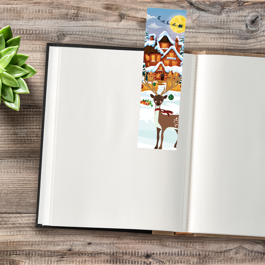 Marque-page Le renne aux bois étoilés - Illustration magique de Noël