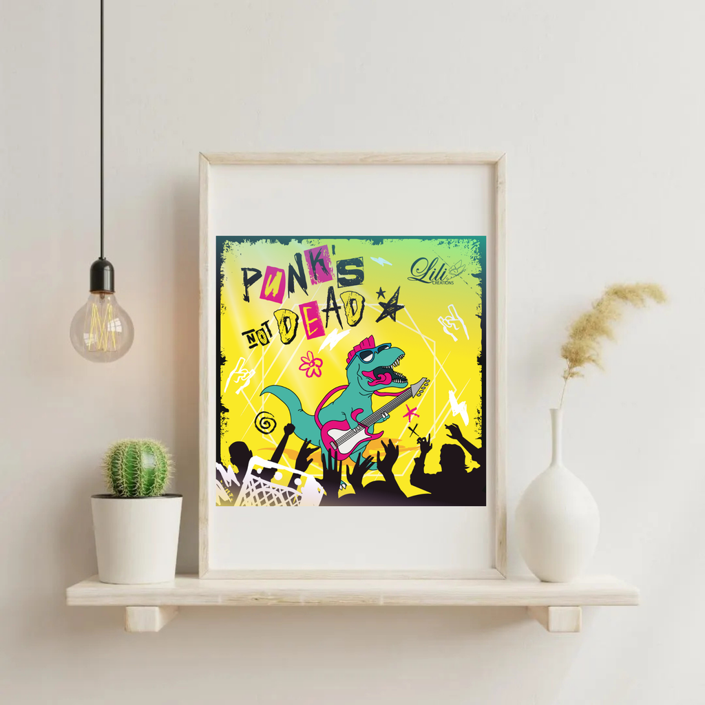 Affiche Punk's Not Dead - Illustration rock'n'roll déjantée (20x20 cm)