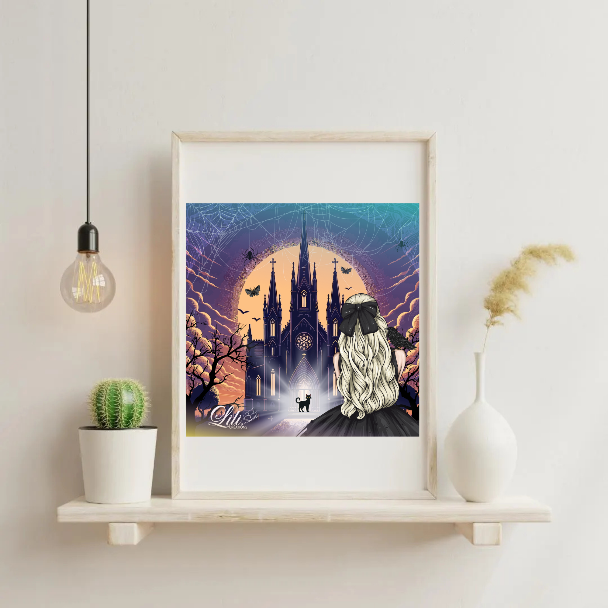 Affiche Cathédrale gothique et mystère - Illustration sombre et élégante (20x20 cm)