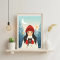Affiche Pause au clair de lune - Illustration hivernale poétique - Femme et boisson chaude - Décoration douce (A5 / A4)