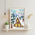 Affiche Hiver douillet - Illustration Cosy - Chalet sous la neige - Décoration murale hiver (A5 / A4)