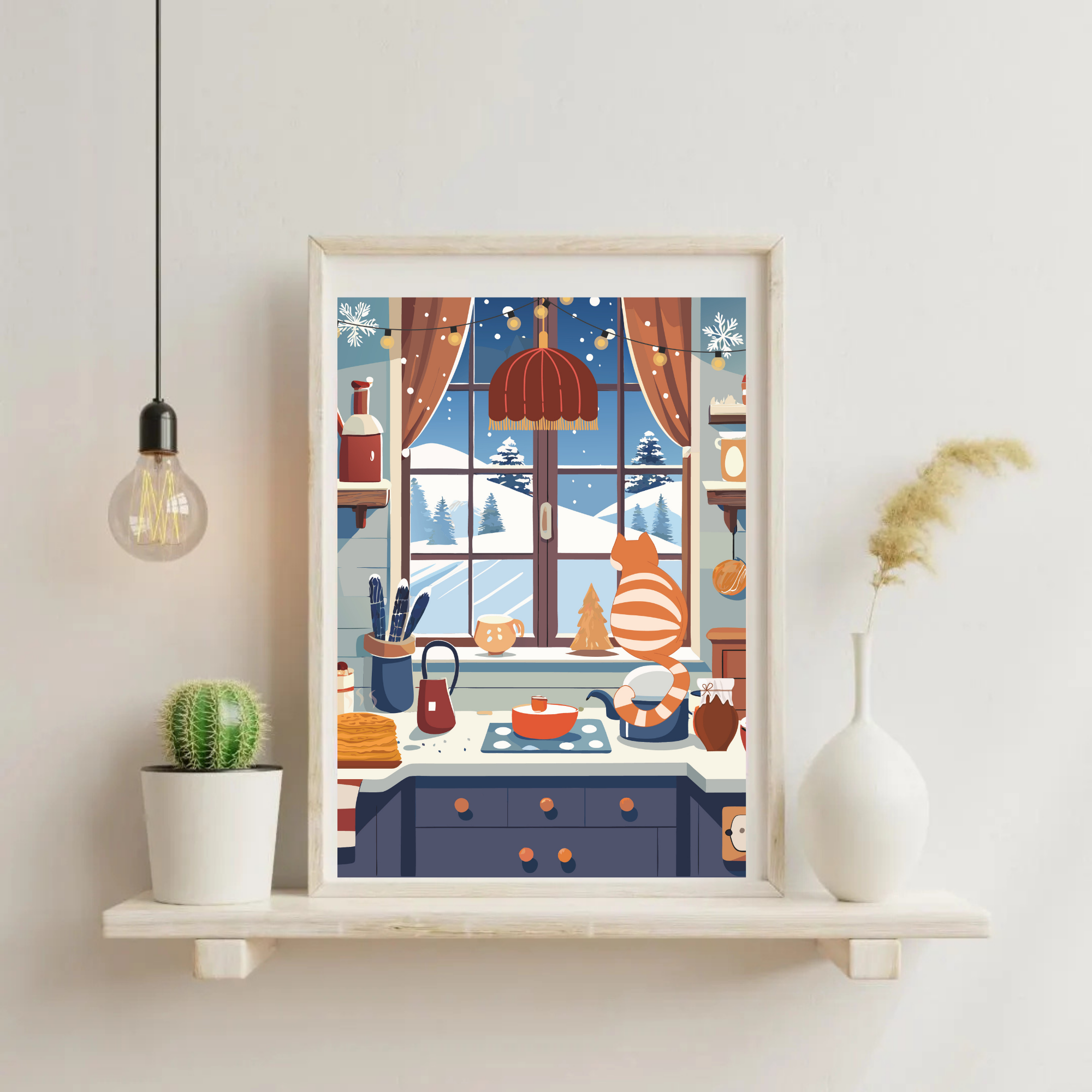 Affiche Un après-midi d'hiver - Illustration cosy avec chat et boisson chaude (A5 / A4)