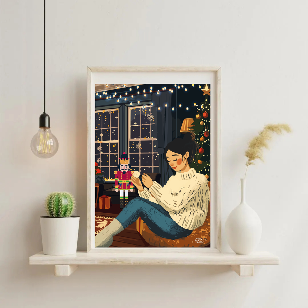 Affiche Sous les lumières de Noël - Illustration hivernale douce et lumineuse (A5 / A4)