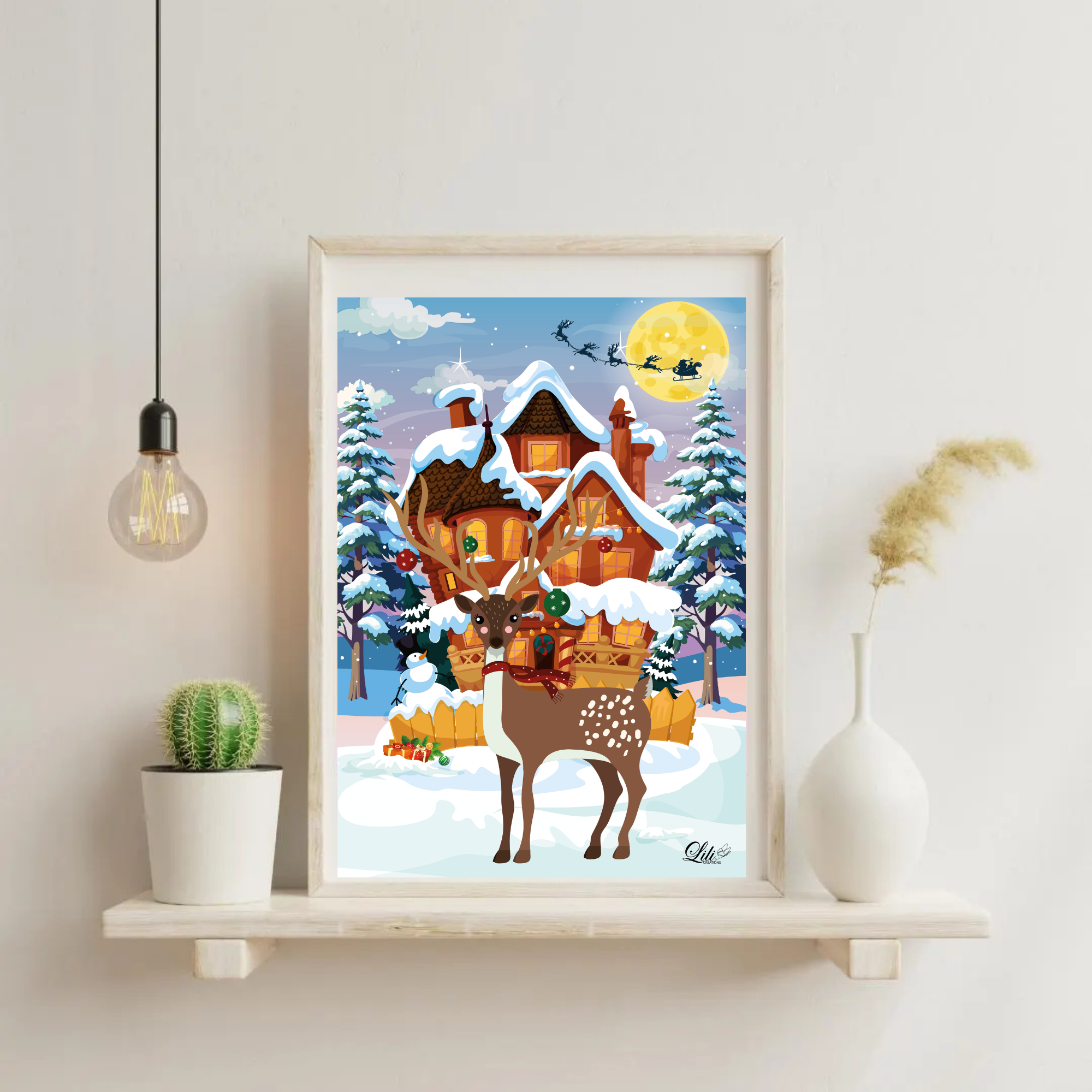 Affiche Le renne aux bois étoilés - Illustration de Noël douce et féerique (A5 / A4)