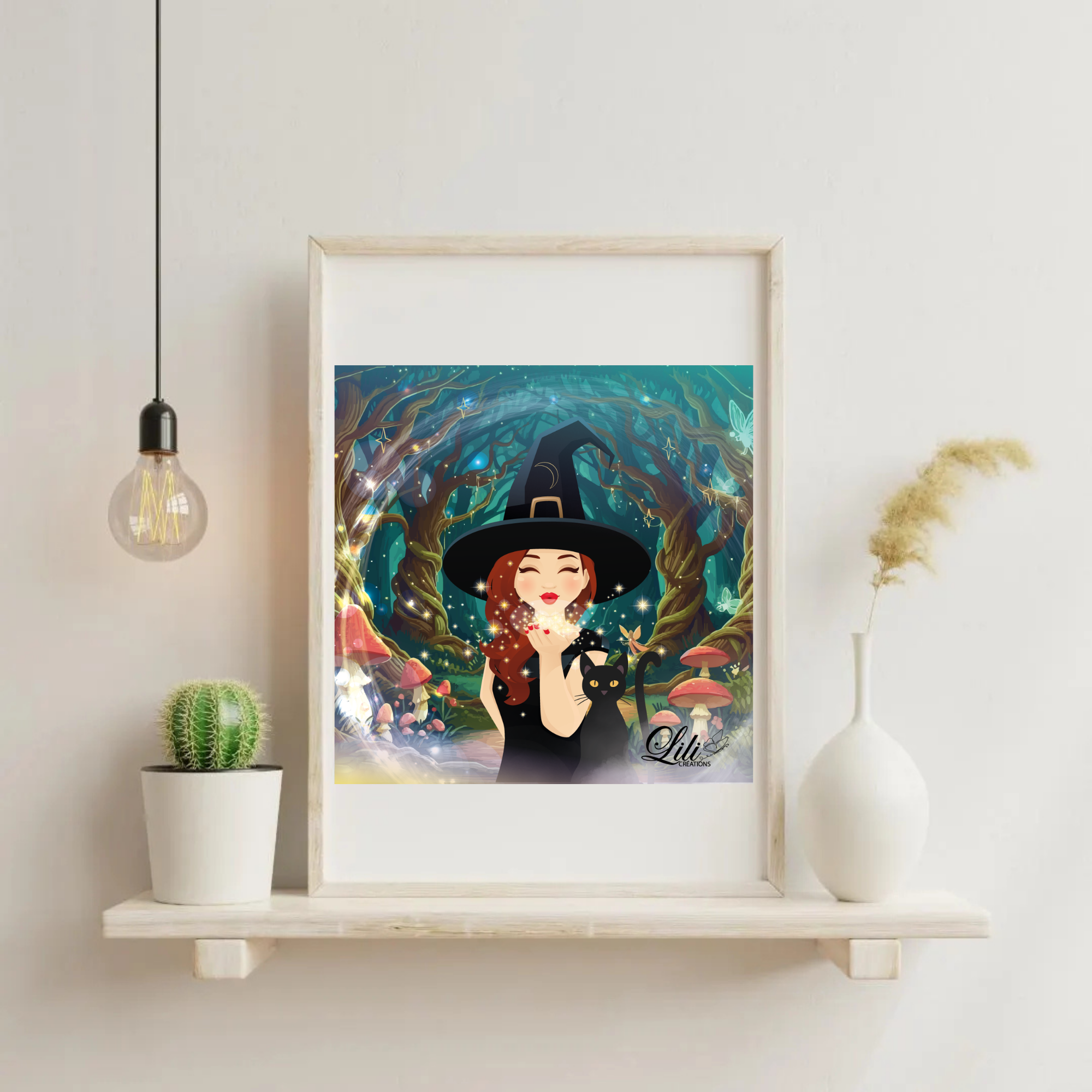 Affiche Sorcière et poussière d'étoiles - Illustration magique et féérique (20x20 cm)