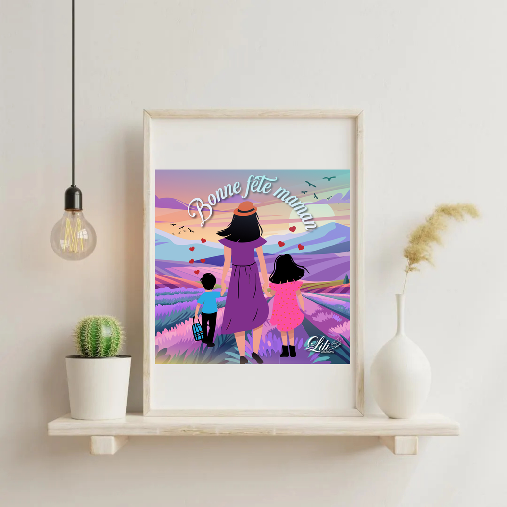 Affiche Bonne fête maman - Illustration douce et touchante (20x20 cm)