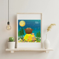 Affiche Nuit étoilée avec mon doudou - Illustration enfantine et poétique (20x20 cm)