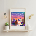 Affiche Apéro sous les guirlandes - Illustration douce d'un soir d'été (20x20 cm)