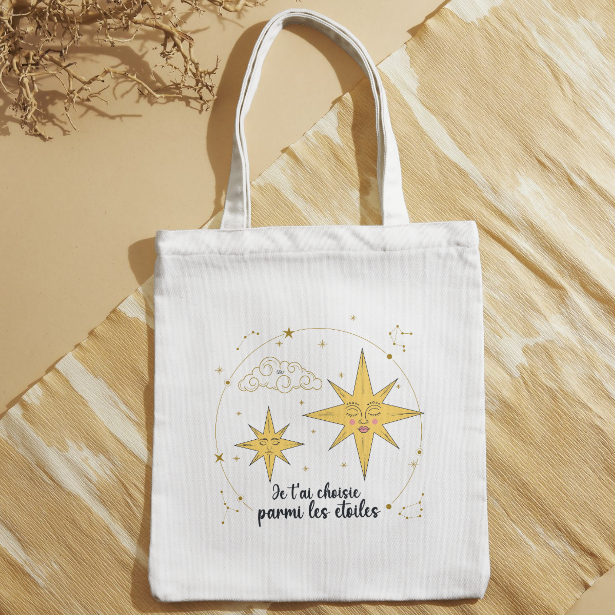 Tote bag Mère Veilleuse - Sac coton "Je t'ai choisie parmi les étoiles"