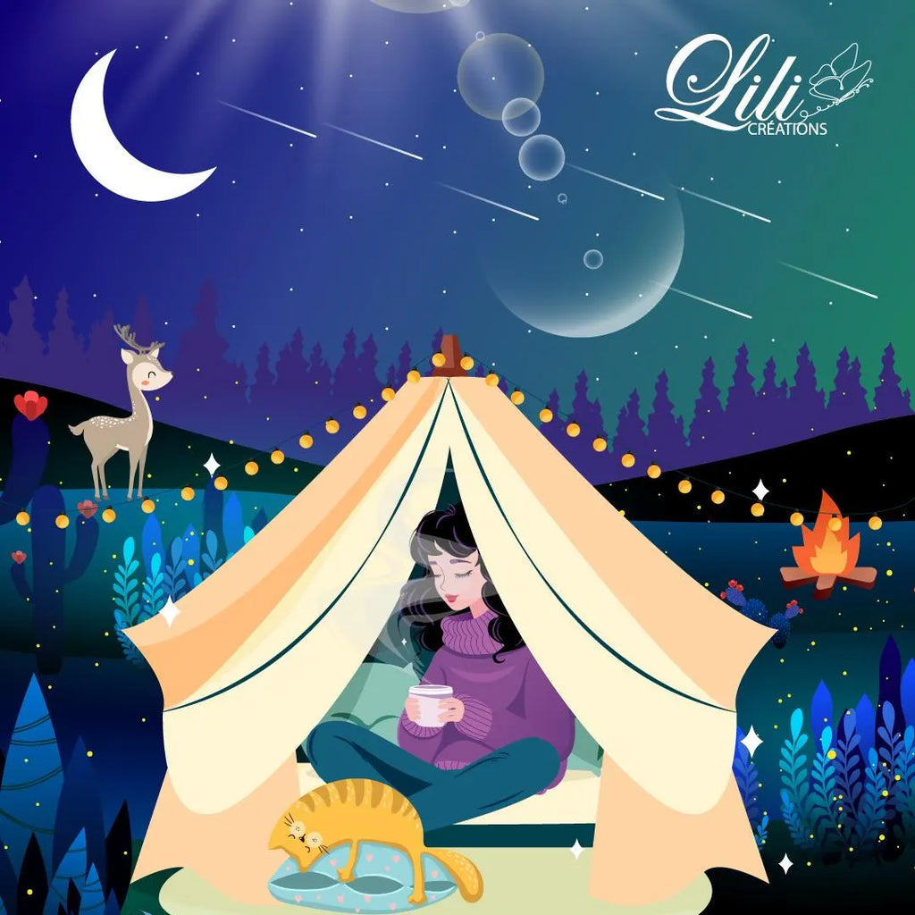 Affiche Évasion nocturne - Illustration cocooning sous les étoiles (20x20 cm)