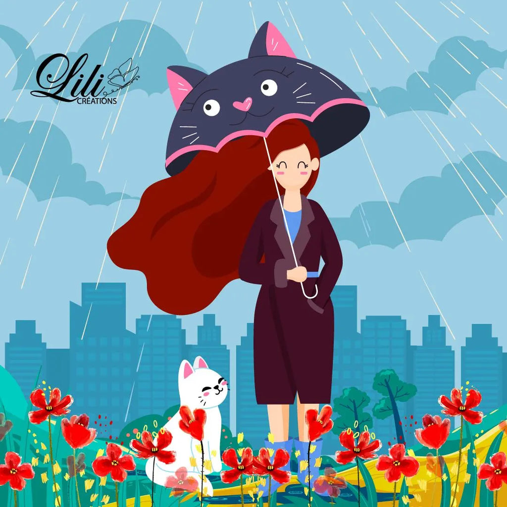 Affiche Journée pluvieuse mais joyeuse - Illustration colorée et positive (20x20 cm)