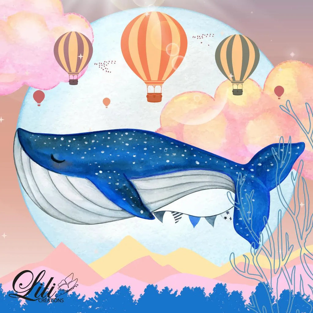 Affiche La Baleine rêveuse - Illustration enfantine féerique (20x20 cm)