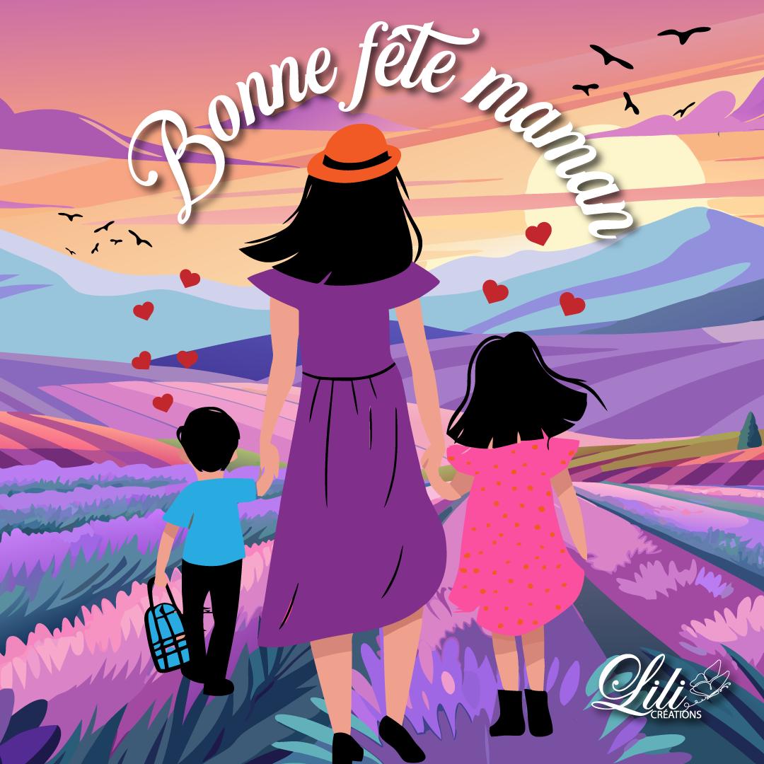 Affiche Bonne fête maman - Illustration douce et touchante (20x20 cm)