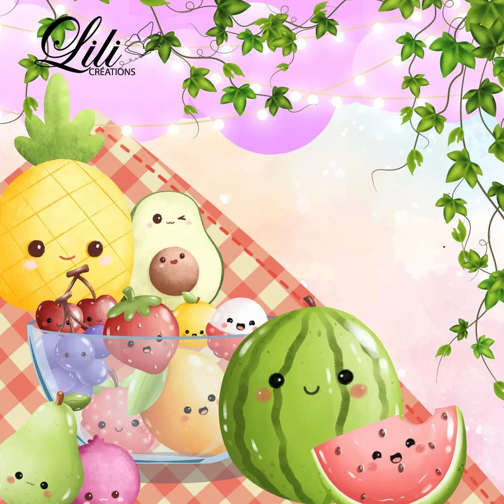 Affiche Salade de fruits kawaii - Illustration colorée et ludique (20x20 cm)