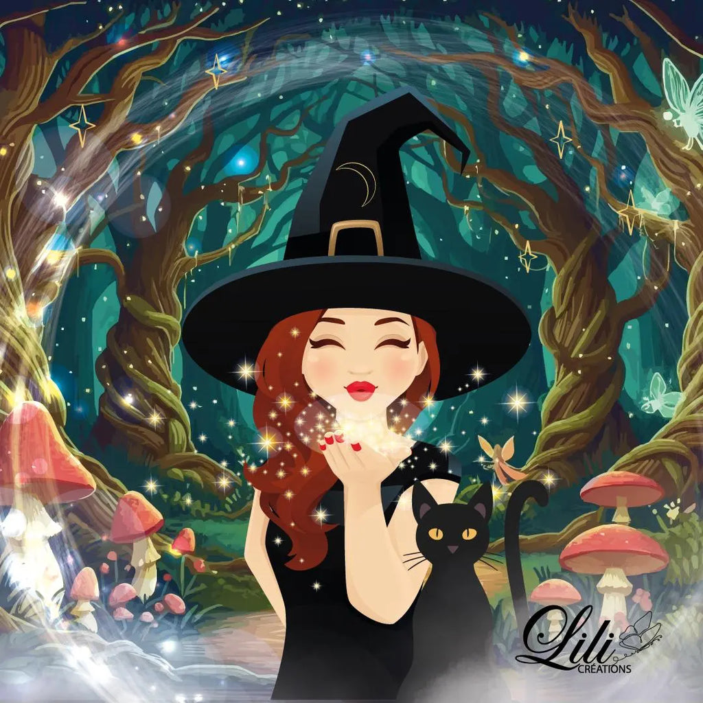 Affiche Sorcière et poussière d'étoiles - Illustration magique et féérique (20x20 cm)