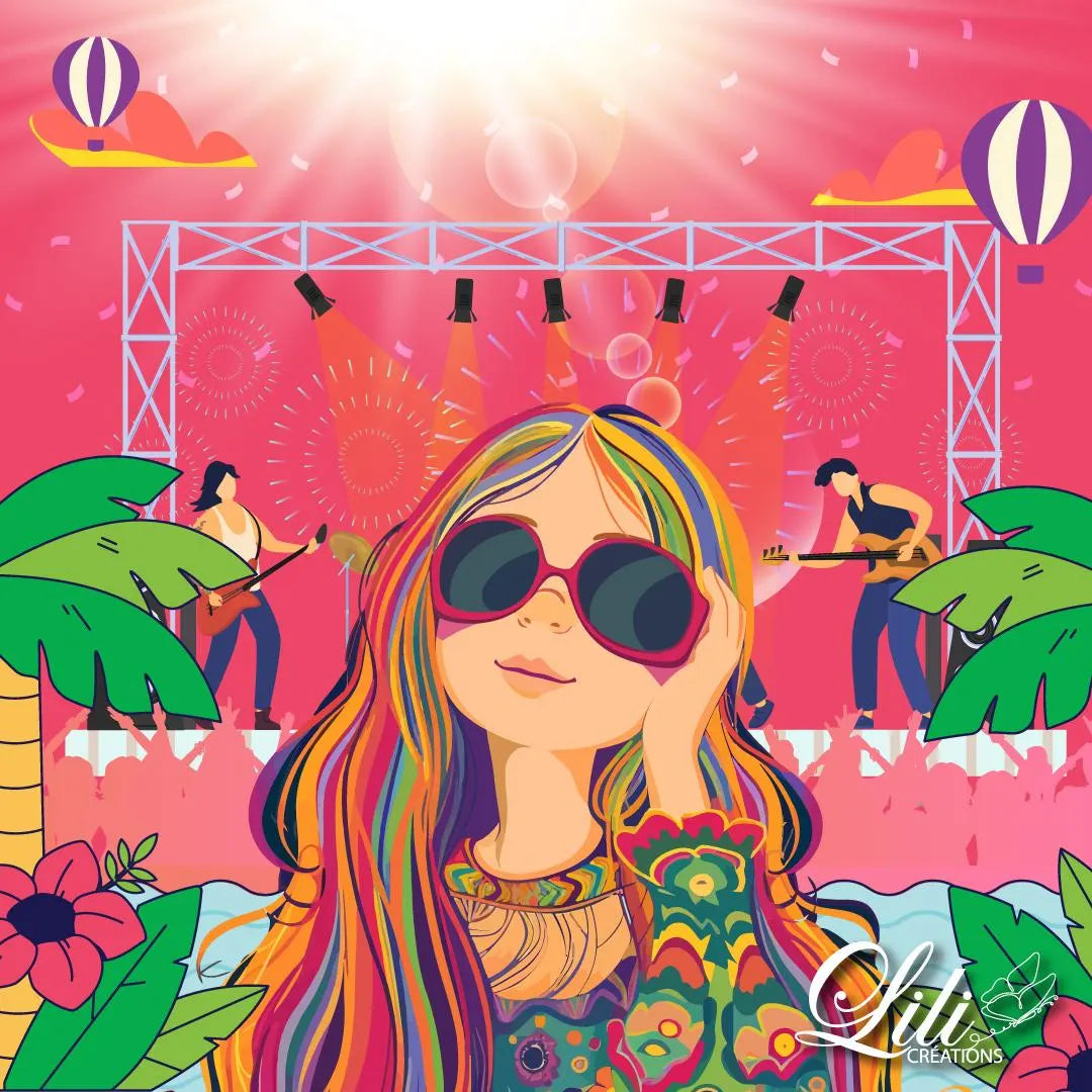 Affiche Festival d'été - Illustration psychédélique et musicale (20x20 cm)