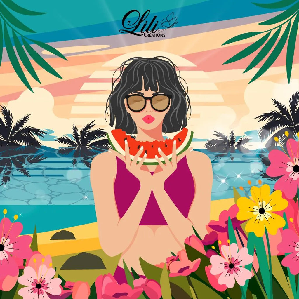 Affiche Été en fleurs - Illustration estivale féminine (20x20 cm)