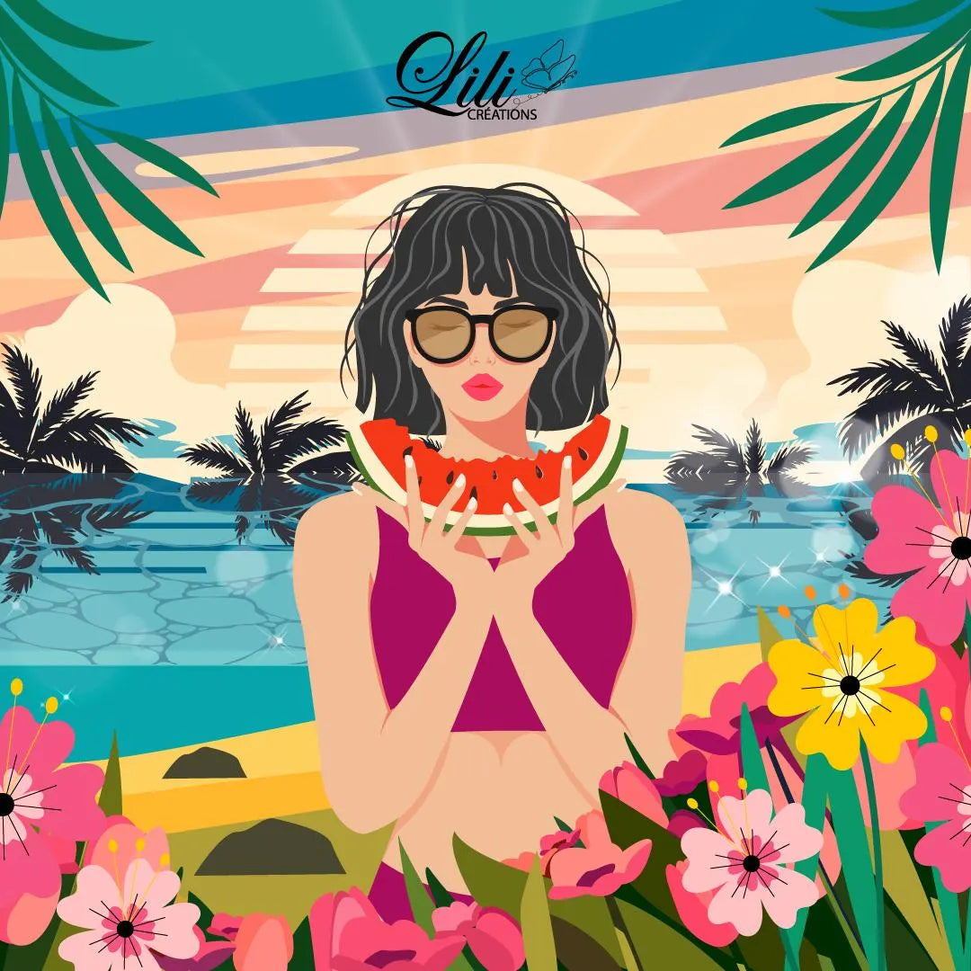 Affiche Été en fleurs - Illustration estivale féminine (20x20 cm)