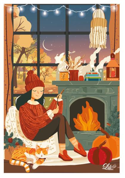Affiche Chaleur d'automne - Illustration cosy et chaleureuse (A5 / A4)