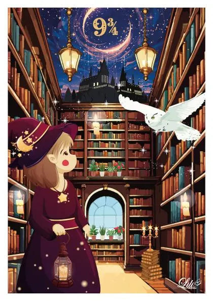 Affiche Éclats de magie entre les livres - Illustration féérique et cosy (A5 / A4)