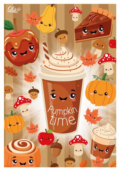 Affiche Citrouille et compagnie - Illustration automnale et Halloween (A5 / A4)