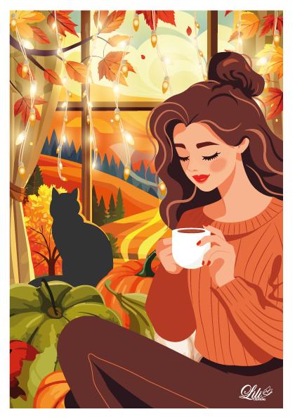Affiche Cocon d'automne - Illustration cosy et chaleureuse (A5 / A4)