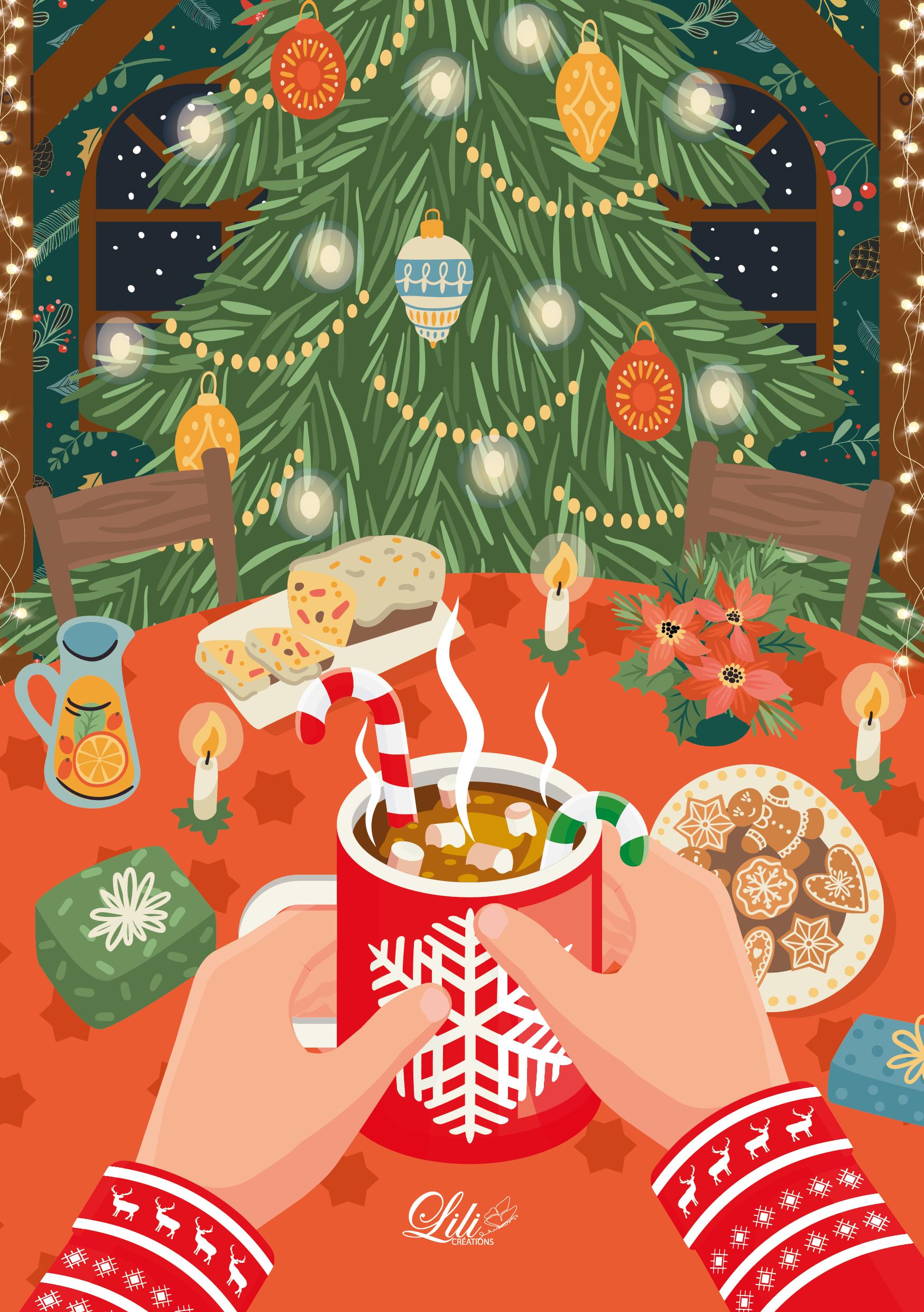 Affiche Les douceurs de Noël - Illustration de Noël chaleureuse et gourmande (A5 / A4)