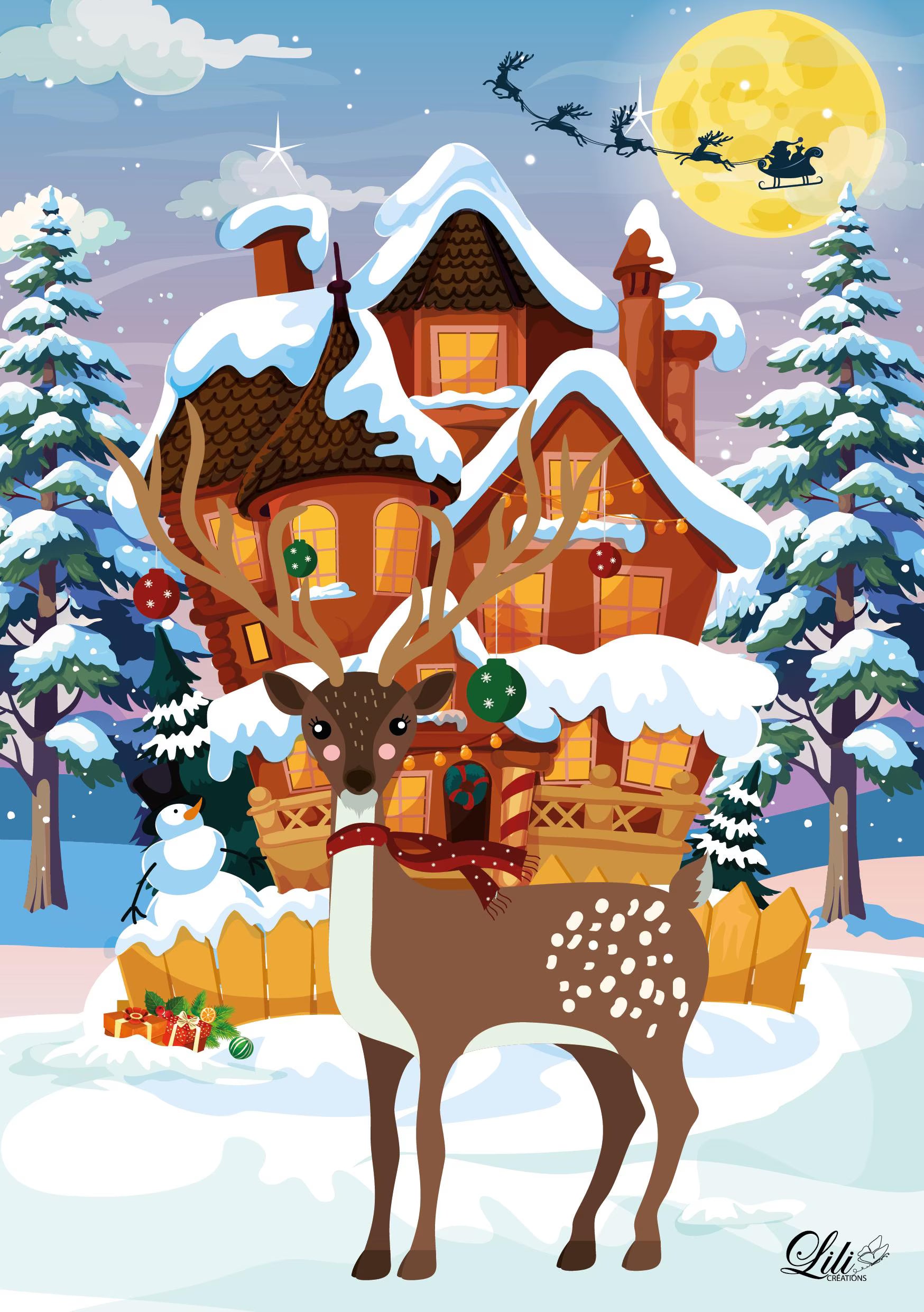 Affiche Le renne aux bois étoilés - Illustration de Noël douce et féerique (A5 / A4)