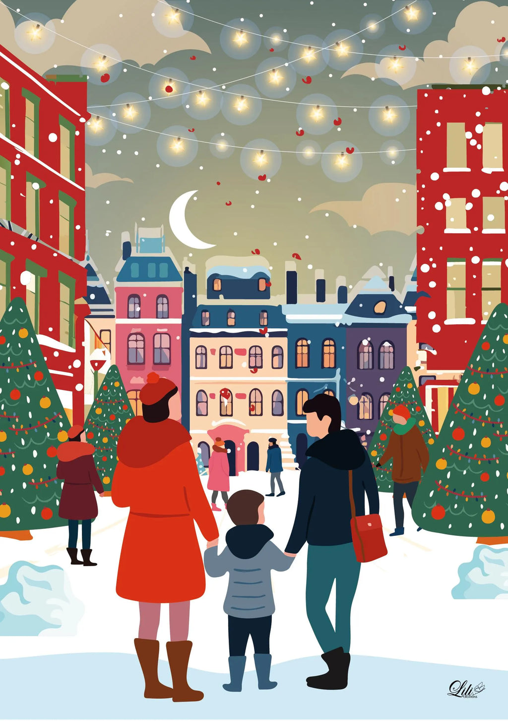 Affiche Noël en ville - Illustration festive et lumineuse (A5 / A4)
