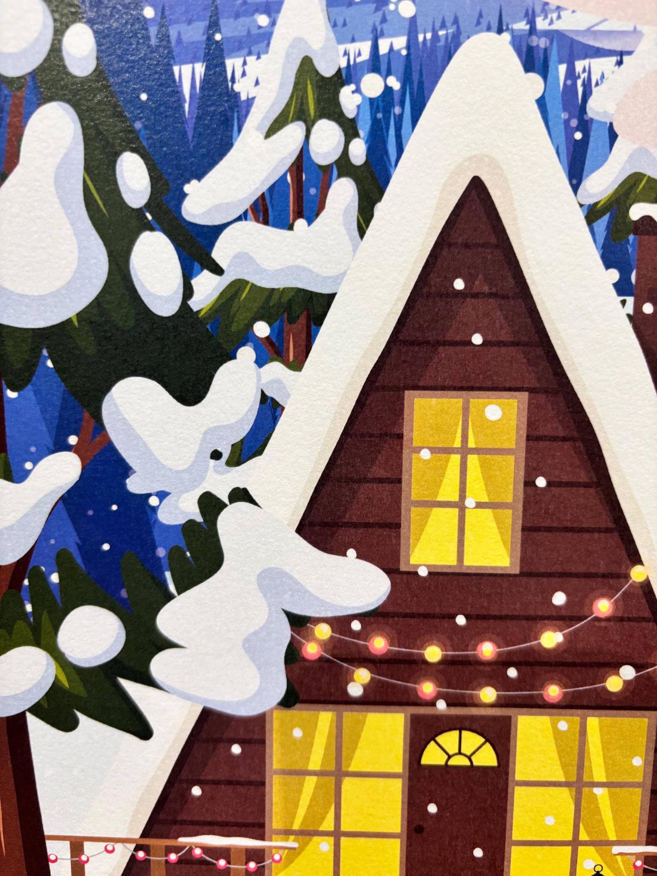 Affiche Hiver douillet - Illustration Cosy - Chalet sous la neige - Décoration murale hiver (A5 / A4)