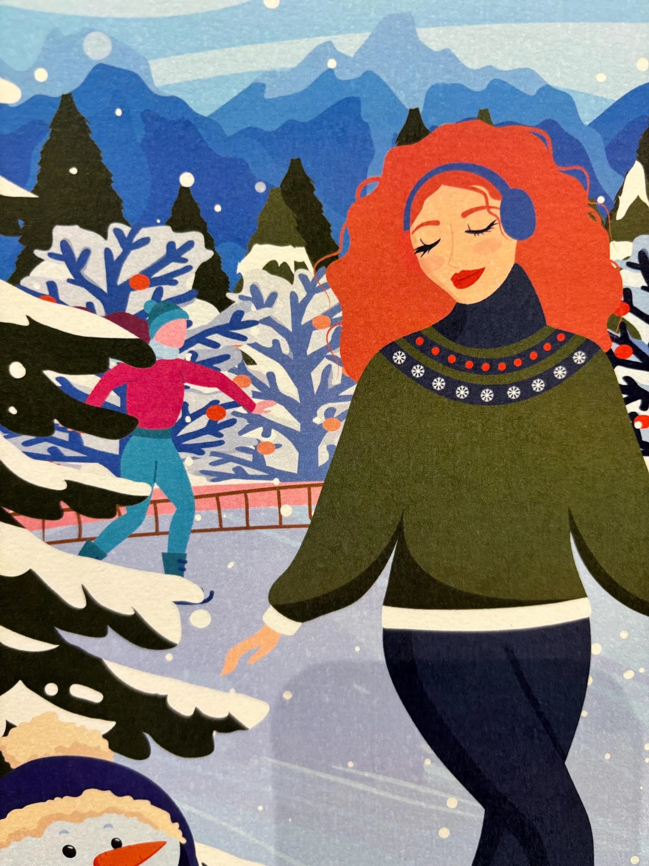 Affiche Sérénité givrée - Illustration hivernale douce - Patinage sur glace - Décoration murale hiver (A5 / A4)