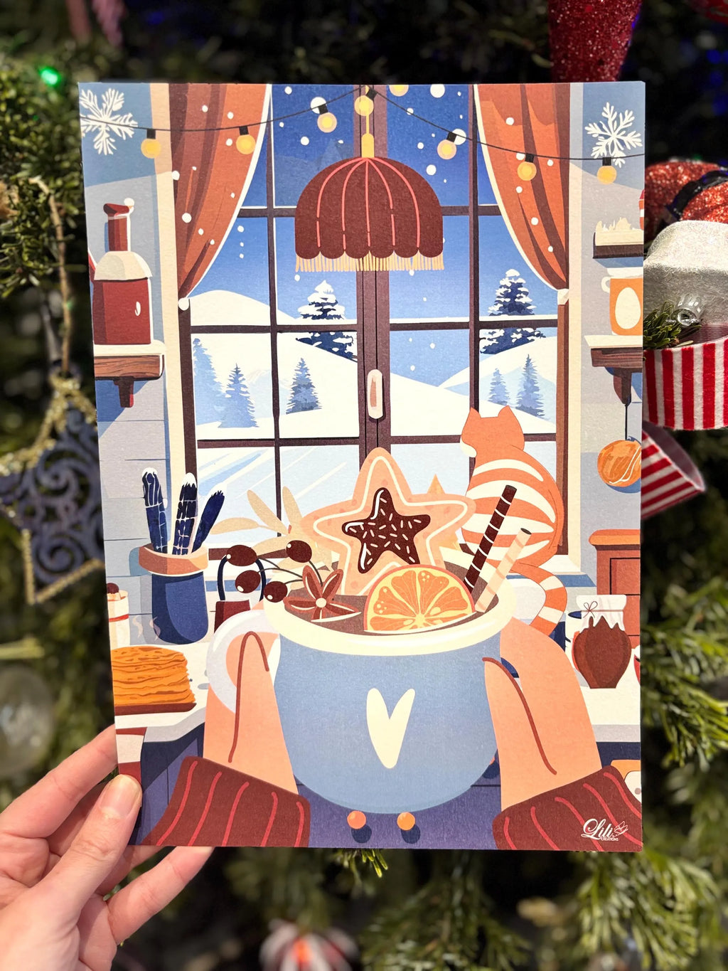 Affiche Un après-midi d'hiver - Illustration cosy avec chat et boisson chaude (A5 / A4)