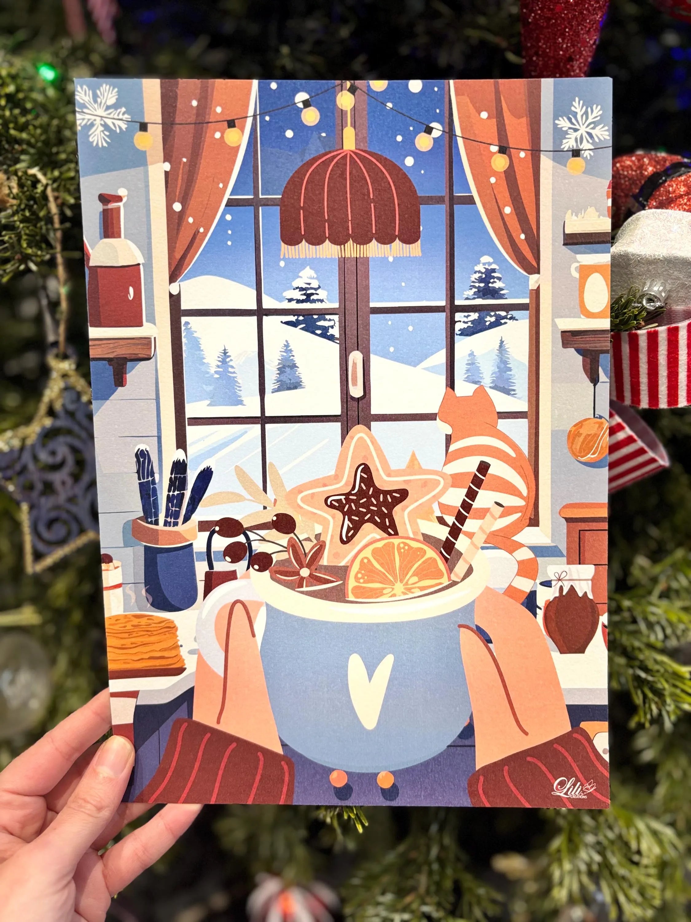Affiche Un après-midi d'hiver - Illustration cosy avec chat et boisson chaude (A5 / A4)